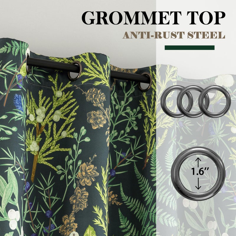 keensoft Botanical 100% Blackout Curtains for Bedroom 84 Inch Length 2 Panels Set Vintage Black Green Plant Floral Curtains Insulated Grommet Room Darkening Window Drapes for Living Roomï¼Œ52Wx84L - Image 5