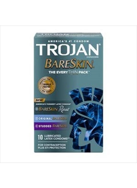Trojan Every Thin BareSkin Condom Bundle with Classy Brass Pocket Case, All Three Types of Bareskin Condoms-10 Count