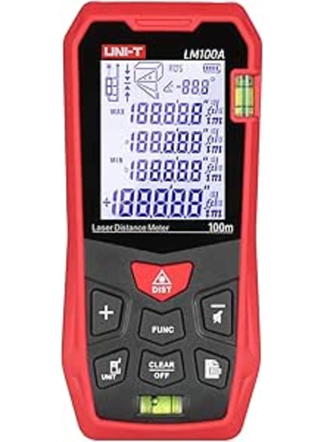 OUNA Distance, LM100A Distance Measure Meter 100M wi 2 Bubble Levels L Balit Display Pyagorean Mode Measure Distance Area Volume Mute Function 99 Groups Data Storage Carrying Bag