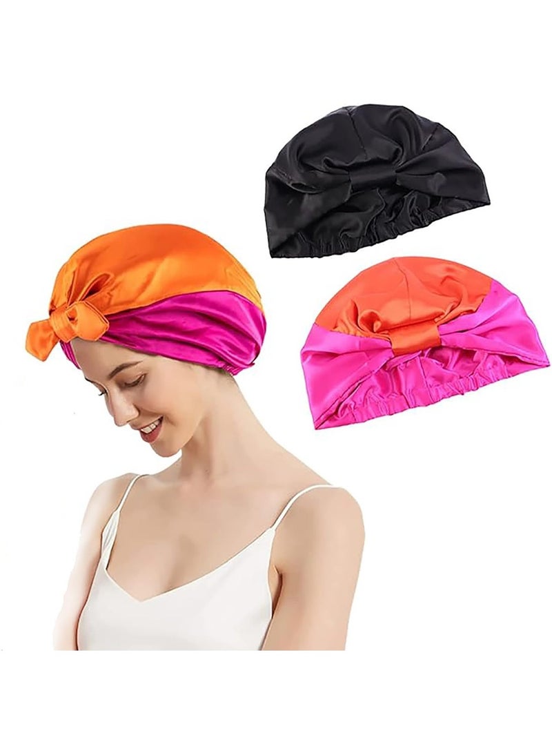 الأزرق جي دبليو Sleep Cap Turban Hat Non slip Elastic Silk Bonnet, for Woman Girl Curly Long Hair, Satin Sleeping Hair Women, Oversized Design All Length Thick (2Pcs) - Image 1