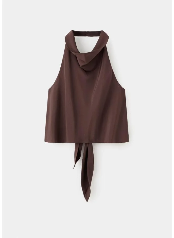 Mango 30-MARRON Draped Halter Crop Top for Women | Best Price UAE