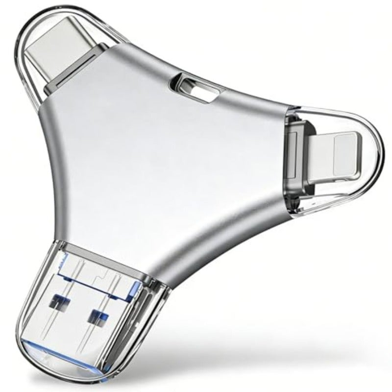 ذاكرة فلاش بسعة 2 تيرابايت USB 4 في 1 ستاندوم الذاكرة مع ميزة OTG، بطاقة ذاكرة بسعة كبيرة لتخزين المزيد من الصور والفيديوهات، متوافقة مع جميع الأجهزة، باللون الفضي - Image 1