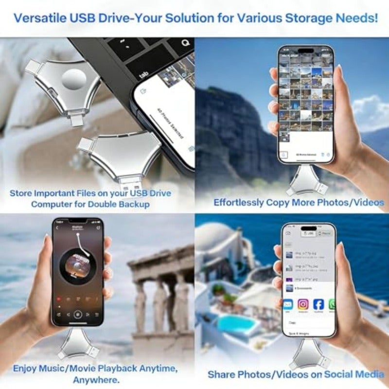 ذاكرة فلاش بسعة 2 تيرابايت USB 4 في 1 ستاندوم الذاكرة مع ميزة OTG، بطاقة ذاكرة بسعة كبيرة لتخزين المزيد من الصور والفيديوهات، متوافقة مع جميع الأجهزة، باللون الفضي - Image 4