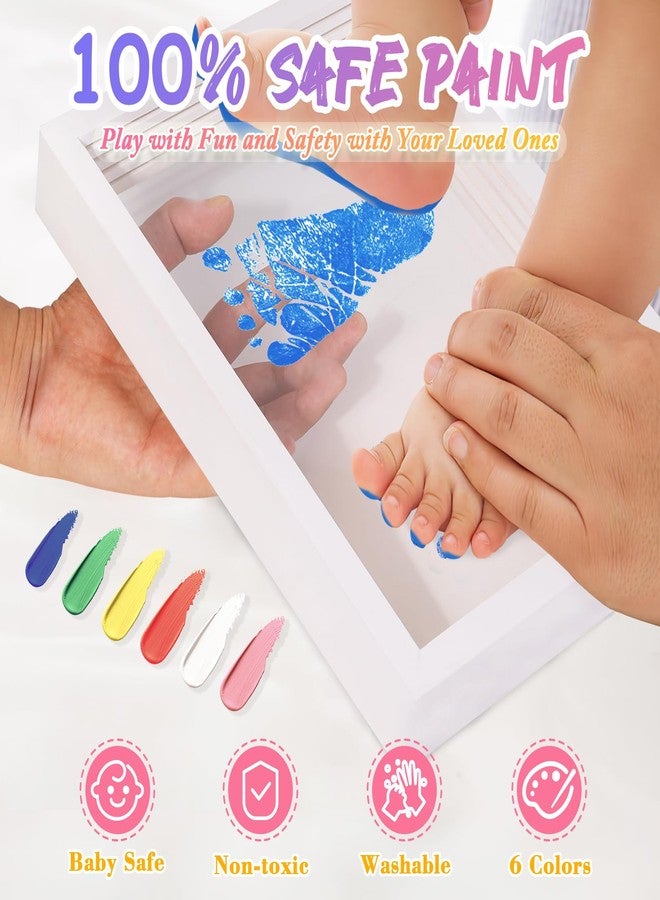 IvyWind Family Handprint Kit, DIY Hand and Footprint Kit Wooden Frame, Handmake Craft Keepsake- 6 Colors Non-Toxic Paint, Gifts for New Mom, New Parents, Mother's Day, Home Decor (White) - Image 3