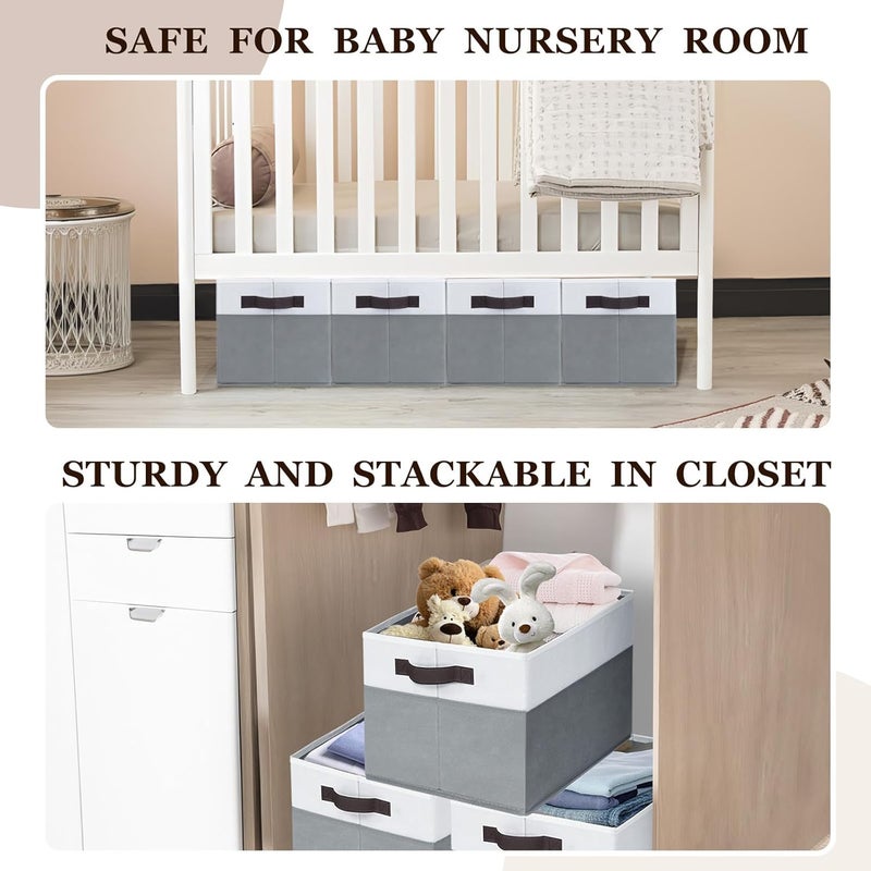 Criusia 4 Pack Large Closet Storage Baskets Bins for Shelves | Fabric Closet Organizers and Storage with Handles Home Organization | Decorative Collapsible Baskets for Organizing Clothes Toy Nursery 14"x10" - Image 4