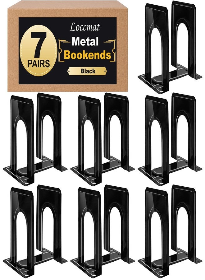 Loccmat 14 PCS/7 Pair Metal Bookends - Heavy Duty, Non-Skid, Black Book Stops for Heavy Books/Movies/CDs - Office/Home - 6.5 x 4.9 x 5.7in - Image 1