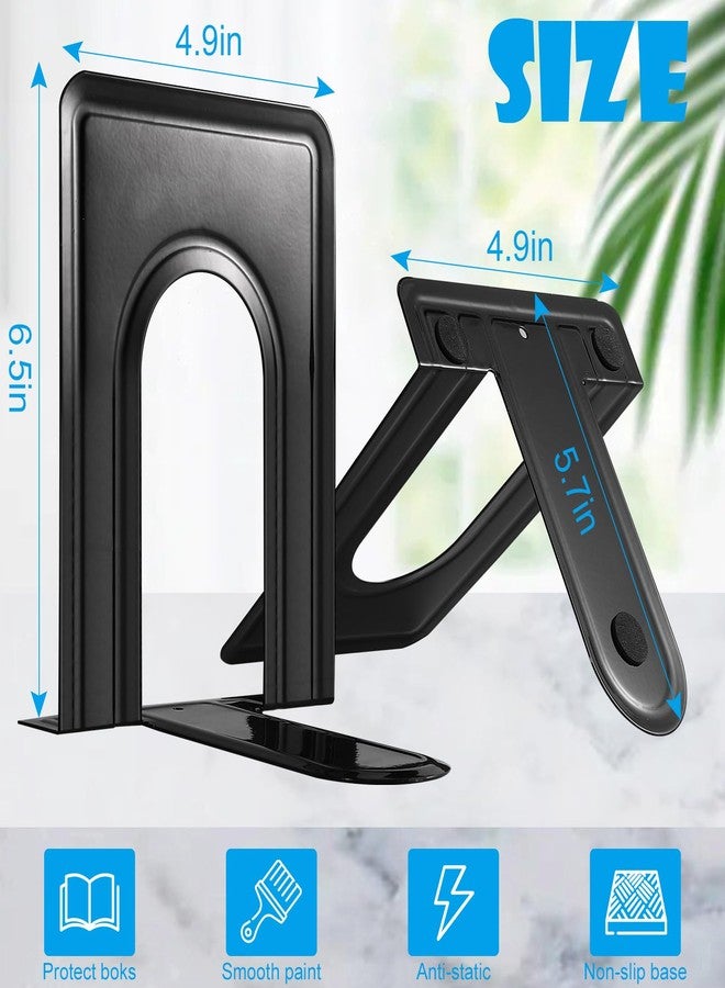 Loccmat 14 PCS/7 Pair Metal Bookends - Heavy Duty, Non-Skid, Black Book Stops for Heavy Books/Movies/CDs - Office/Home - 6.5 x 4.9 x 5.7in - Image 2