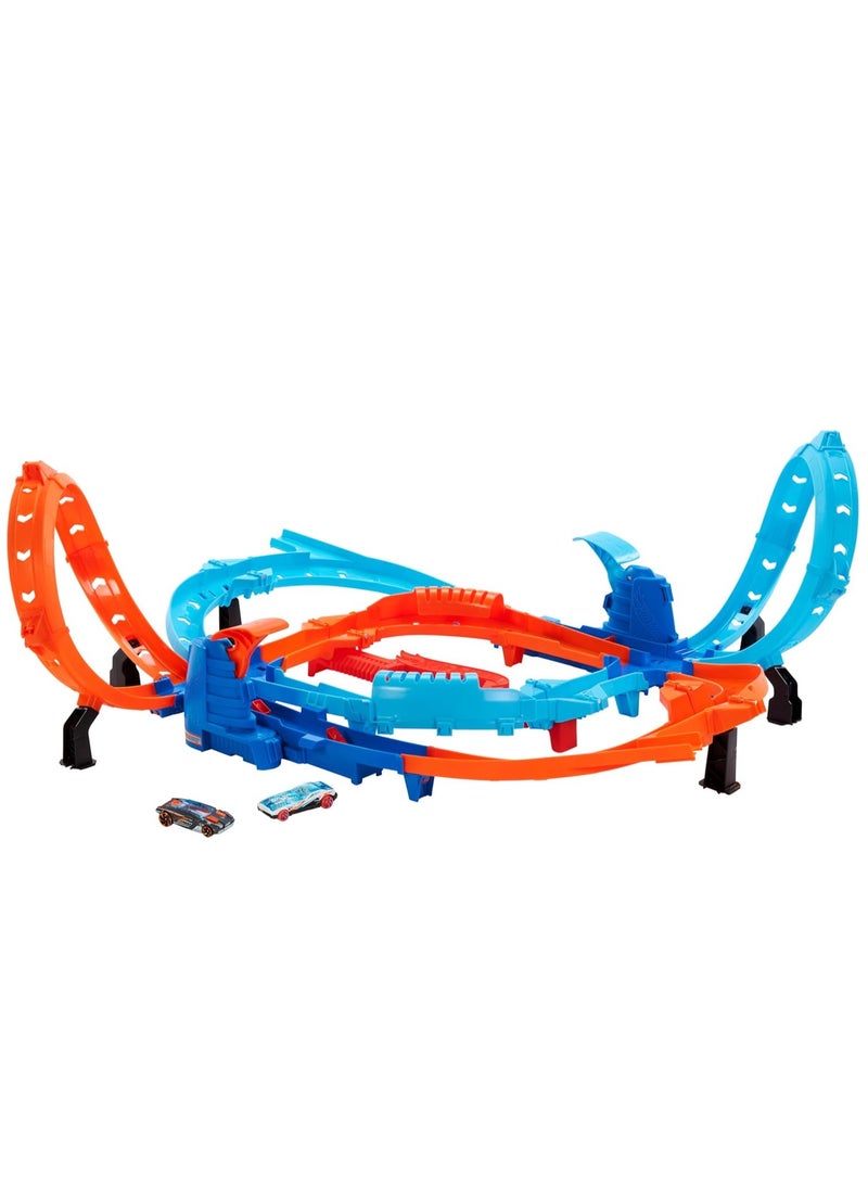 Hot Wheels Hot Wheels Toy Car Trackset, Ultra Hots Fast Competition Start with 2 Vehicles in 1:64 Scale, Head-to-Head Racing and Stunts, 2 Manual Starters, HXR71  - Image 1