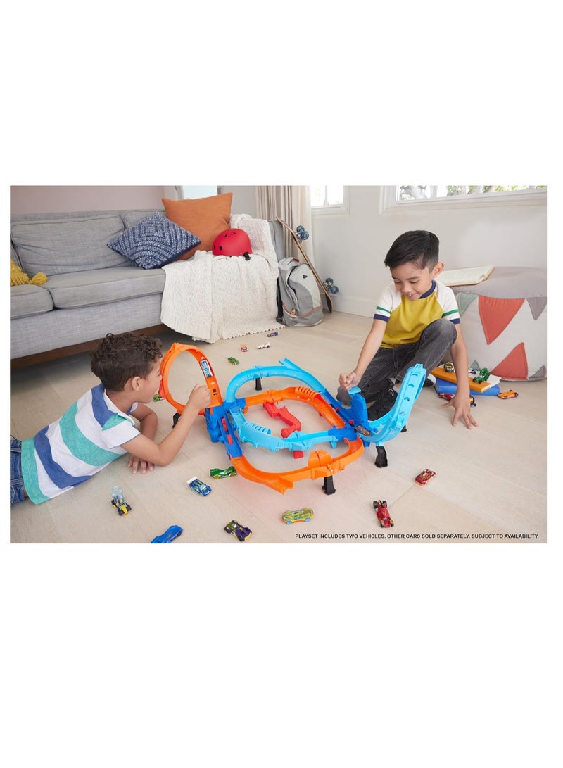 Hot Wheels Hot Wheels Toy Car Trackset, Ultra Hots Fast Competition Start with 2 Vehicles in 1:64 Scale, Head-to-Head Racing and Stunts, 2 Manual Starters, HXR71  - Image 5