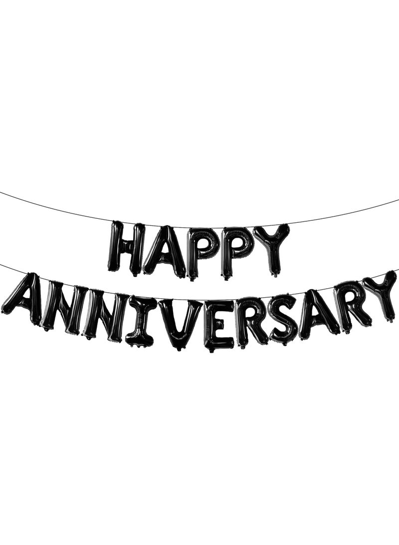 Happy Anniversary Balloons Black - 16 Inch | Black Happy Anniversary Banner for Happy Anniversary Decorations | Black Happy Anniversary Backdrop | Black Happy Anniversary Balloon Banner
