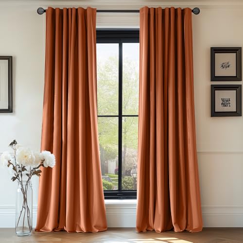 Lazzzy Halloween Blackout Velvet Curtains Rust Red Fall Decor Thermal Insulated Curtains Living Room Curtains 2 Panel Sets 84 Inch Long Room Darkening Window Treatments Drapes Burnt Pumpkin