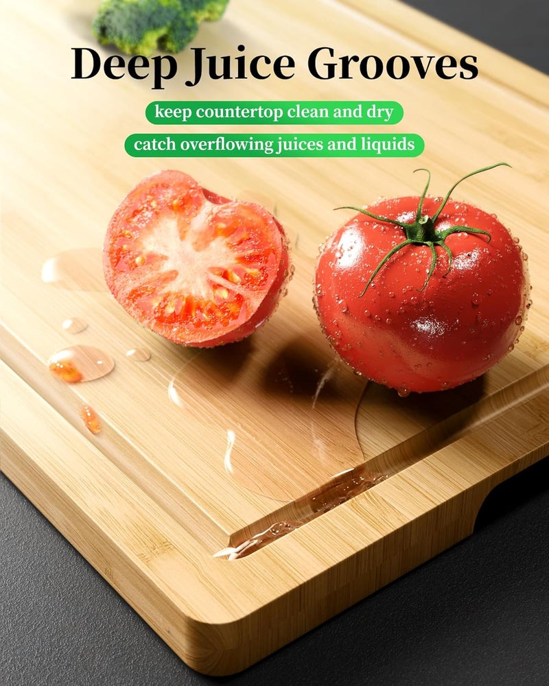Kitsure Bamboo Cutting Board - Multi-Sizes Wooden Cutting Boards for Kitchen, Convenient Kitchen Essentials with Deep Juice Grooves, Natural Cutting Board for Chopping & Serving, 15.0" x 10.0" - Image 4