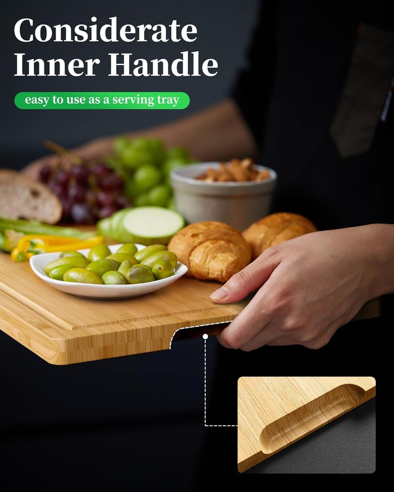 Kitsure Bamboo Cutting Board - Multi-Sizes Wooden Cutting Boards for Kitchen, Convenient Kitchen Essentials with Deep Juice Grooves, Natural Cutting Board for Chopping & Serving, 15.0" x 10.0" - Image 5