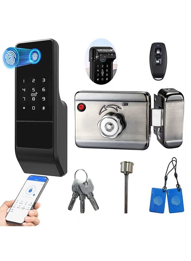 إس كولور قفل أبواب ذكي خارجي، قفل بلوتوث مقاوم للعوامل الجوية، جهاز تحكم عن بُعد TTlock متضمن - دخول بالبصمة، كود سري، فتح عن بُعد من خلال التطبيق، 3 مفاتيح، 2 بطاقة ذكية، مناسب للأبواب من 10 لـ 85 مم (تطبيق TTLOCK) - Image 1