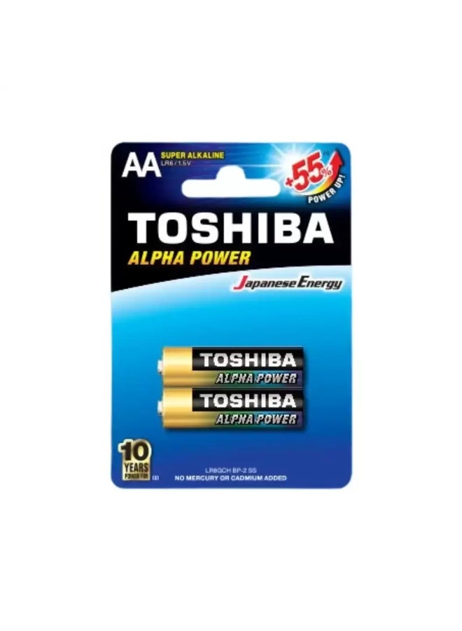 Toshiba LR6 Alpha Power AA Super Alkaline Battery 1.5V No Mercury And Cadium Added- 2pcs - Image 1