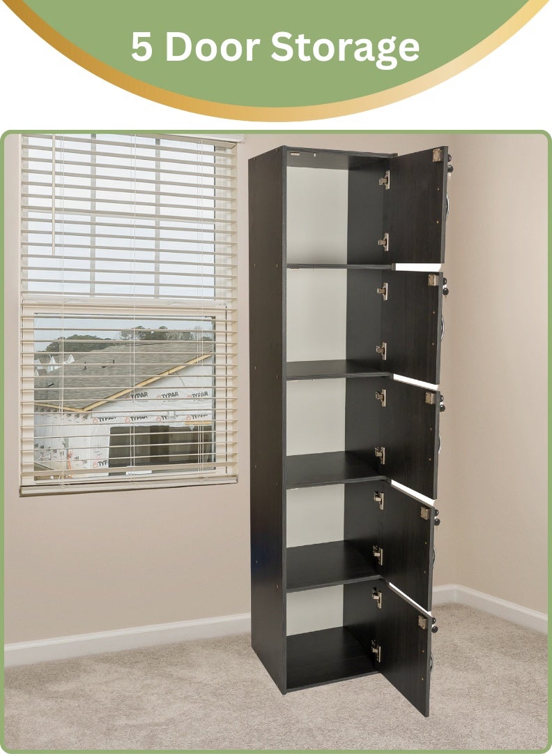 AFT Modern Wooden 5-Tier Storage Cabinet with Lockable Doors – 185 cm Tall Freestanding Organizer with 5 Spacious 35 cm Shelves, 40x40 cm Surface Area, 15 mm Thick Panels – Durable Multipurpose Cupboard for Home, Office, or Bedroom Use – Wenge (Arfan) - Image 5