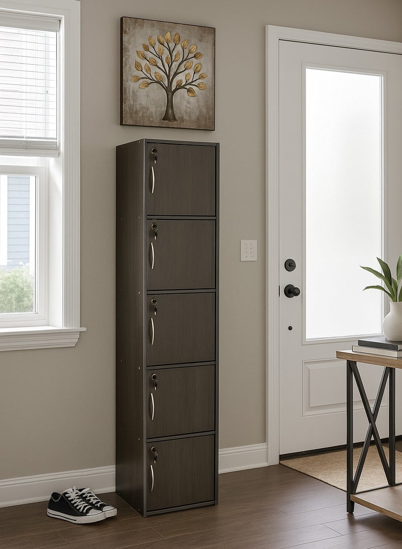 AFT Modern Wooden 5-Tier Storage Cabinet with Lockable Doors – 185 cm Tall Freestanding Organizer with 5 Spacious 35 cm Shelves, 40x40 cm Surface Area, 15 mm Thick Panels – Durable Multipurpose Cupboard for Home, Office, or Bedroom Use – Wenge (Arfan) - Image 1
