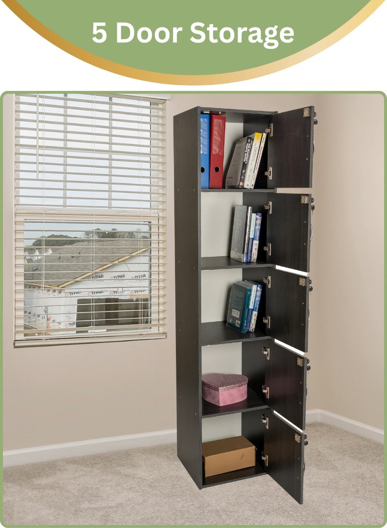 AFT Modern Wooden 5-Tier Storage Cabinet with Lockable Doors – 185 cm Tall Freestanding Organizer with 5 Spacious 35 cm Shelves, 40x40 cm Surface Area, 15 mm Thick Panels – Durable Multipurpose Cupboard for Home, Office, or Bedroom Use – Wenge (Arfan) - Image 4