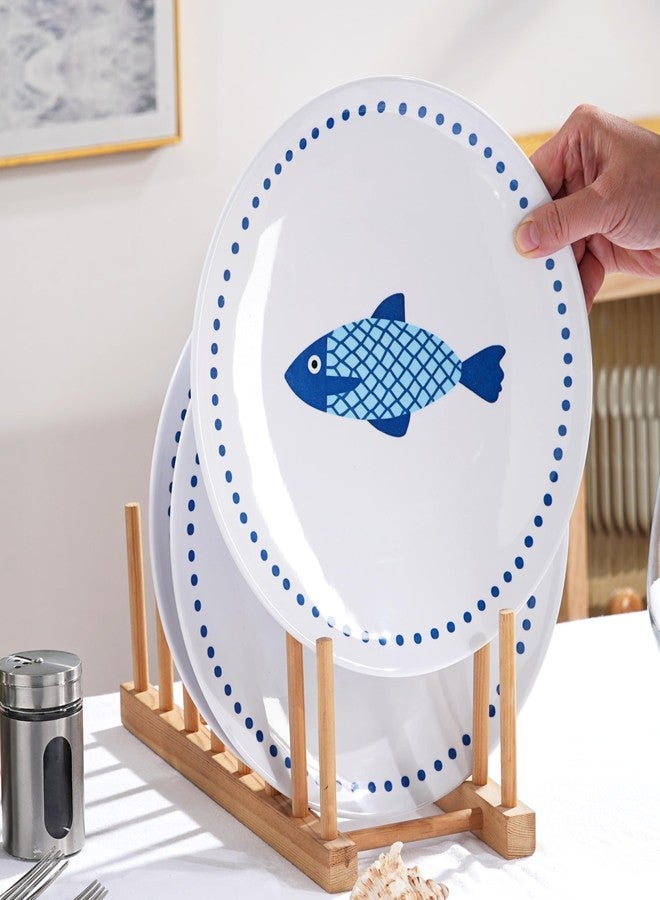 Lechoo 10 Inch Melamine Dinner Plates Set of 4 – Lightweight & Break-Resistant Dishes, Coastal Blue Ocean Fish Design, Reusable Plates for Indoor/Outdoor Use, Unbreakable Dessert Plate - Image 5
