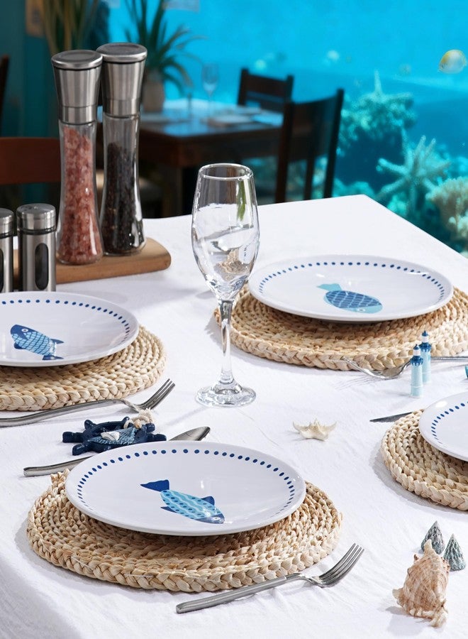 Lechoo 10 Inch Melamine Dinner Plates Set of 4 – Lightweight & Break-Resistant Dishes, Coastal Blue Ocean Fish Design, Reusable Plates for Indoor/Outdoor Use, Unbreakable Dessert Plate - Image 3