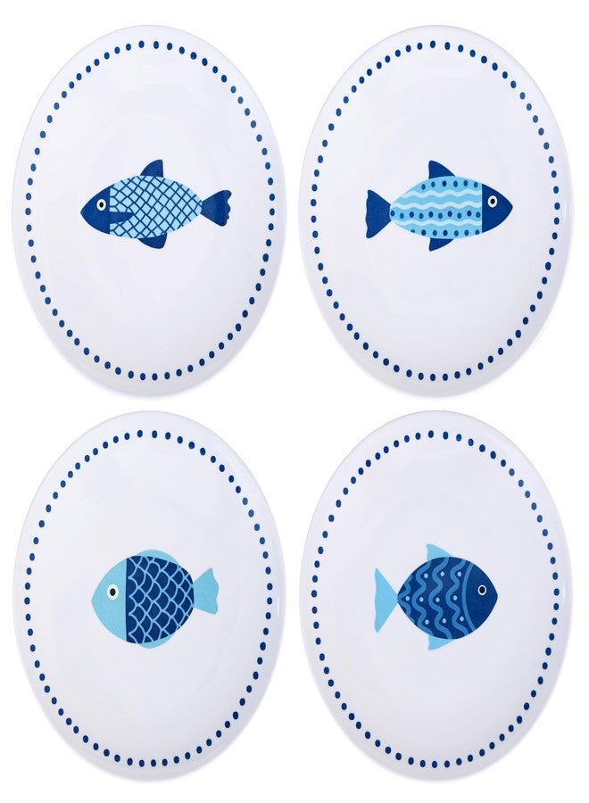 Lechoo 10 Inch Melamine Dinner Plates Set of 4 – Lightweight & Break-Resistant Dishes, Coastal Blue Ocean Fish Design, Reusable Plates for Indoor/Outdoor Use, Unbreakable Dessert Plate - Image 1