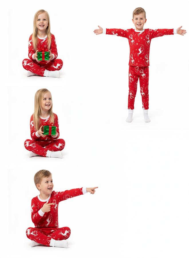 babyqlo Unisex Red Reindeer Glow Christmas Pajama Set - Image 4