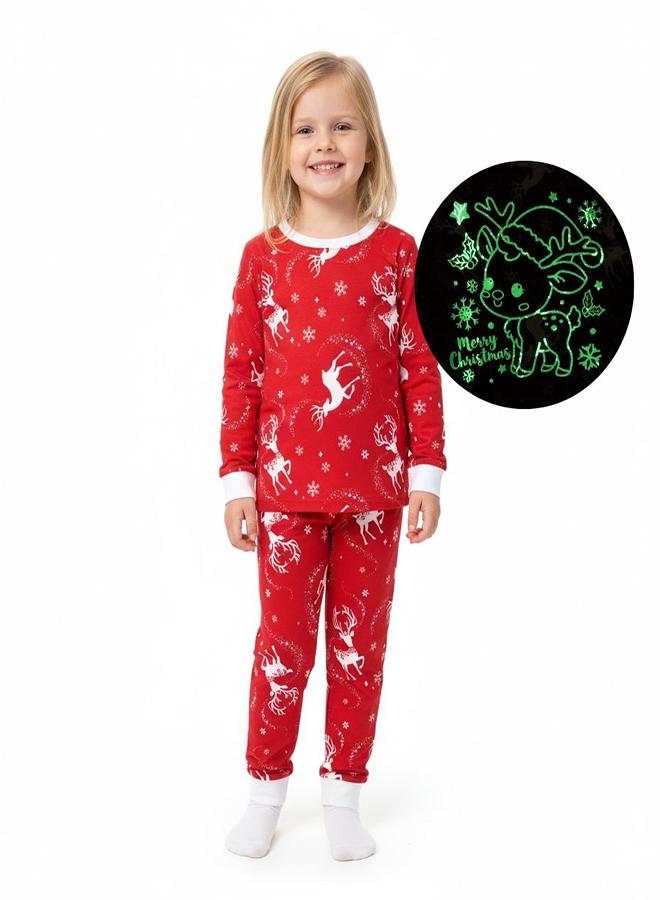 babyqlo Unisex Red Reindeer Glow Christmas Pajama Set - Image 1