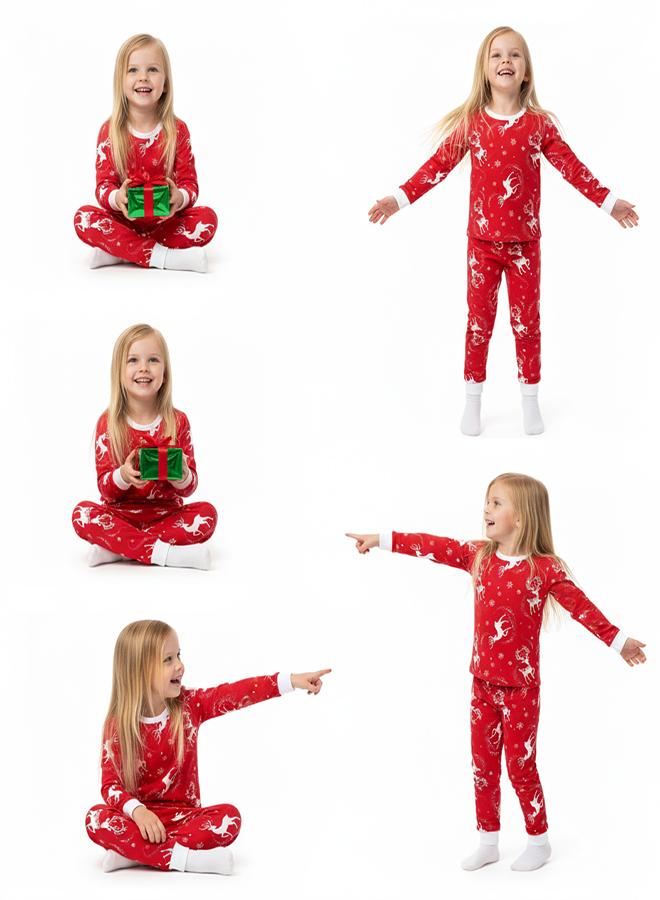babyqlo Unisex Red Reindeer Glow Christmas Pajama Set - Image 5