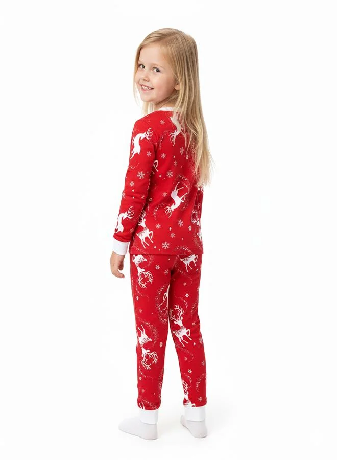babyqlo Unisex Red Reindeer Glow Christmas Pajama Set