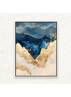 Art Decor Art Decor Framed Canvas Wall Art of Abstract Gold and Blue Artwork Portrait Print Modern Abstract Art with Gold Accents Wall Decor for Office Living Room Bedroom Gifting  - Image 1