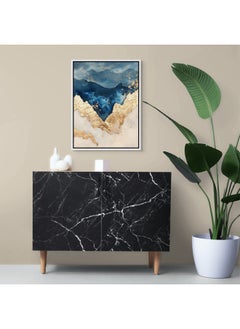 Art Decor Art Decor Framed Canvas Wall Art of Abstract Gold and Blue Artwork Portrait Print Modern Abstract Art with Gold Accents Wall Decor for Office Living Room Bedroom Gifting  - Image 2
