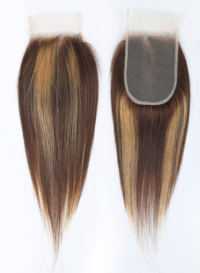 FQ 4/27 Highlight Bundles and Closure Straight P4/27 Human Hair Bundle with Closure(10 10 10+10) Brazilian Ombre Honey Blond Colored Short Bob 50g 3 Bundles with 4x4 Lace Closure - Image 4