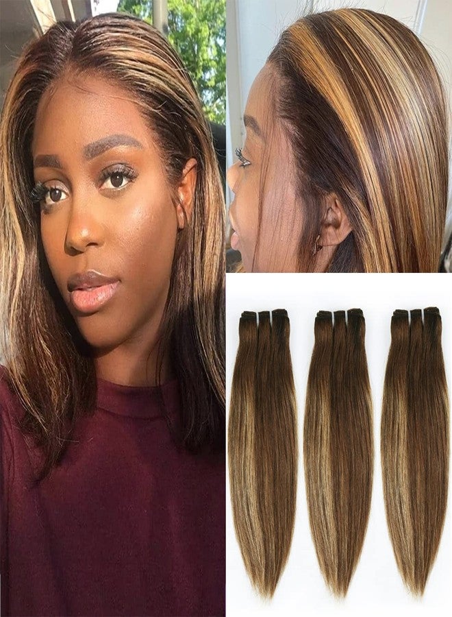 FQ 4/27 Highlight Bundles and Closure Straight P4/27 Human Hair Bundle with Closure(10 10 10+10) Brazilian Ombre Honey Blond Colored Short Bob 50g 3 Bundles with 4x4 Lace Closure - Image 2