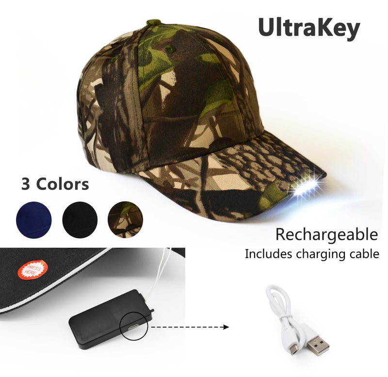 UltraKey Hands Free Rechargeable LED Baseball Cap Hat for Outdoor Party Camouflage - Image 2