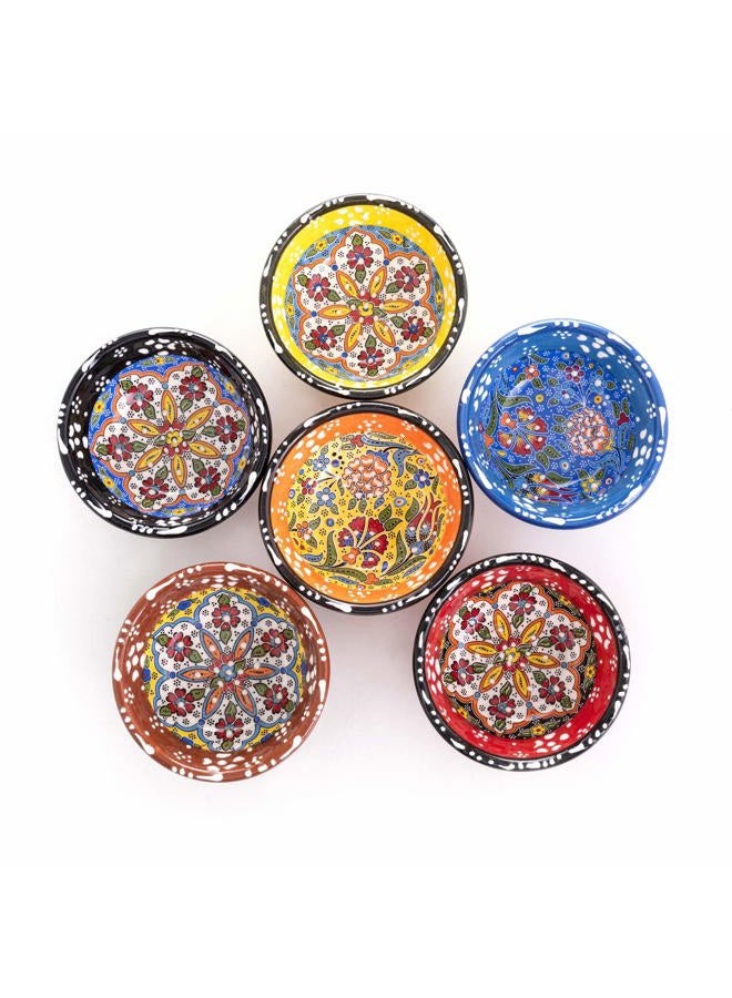 Ayennur طقم أطباق سيراميك تركية مزخرفة من 6 قطع - مصنوعة يدويًا (3.14'' - 8 سم) 2.5 أونصة صلصة متعددة الألوان للأصابع صغيرة لتقديم الأطعمة المميزة - Image 1