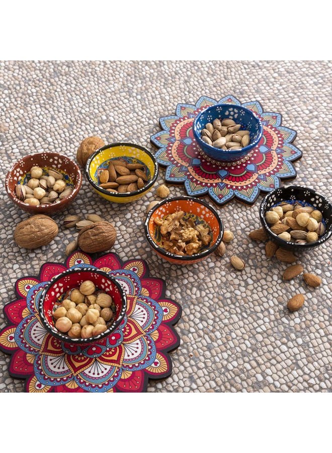 Ayennur طقم أطباق سيراميك تركية مزخرفة من 6 قطع - مصنوعة يدويًا (3.14'' - 8 سم) 2.5 أونصة صلصة متعددة الألوان للأصابع صغيرة لتقديم الأطعمة المميزة - Image 3