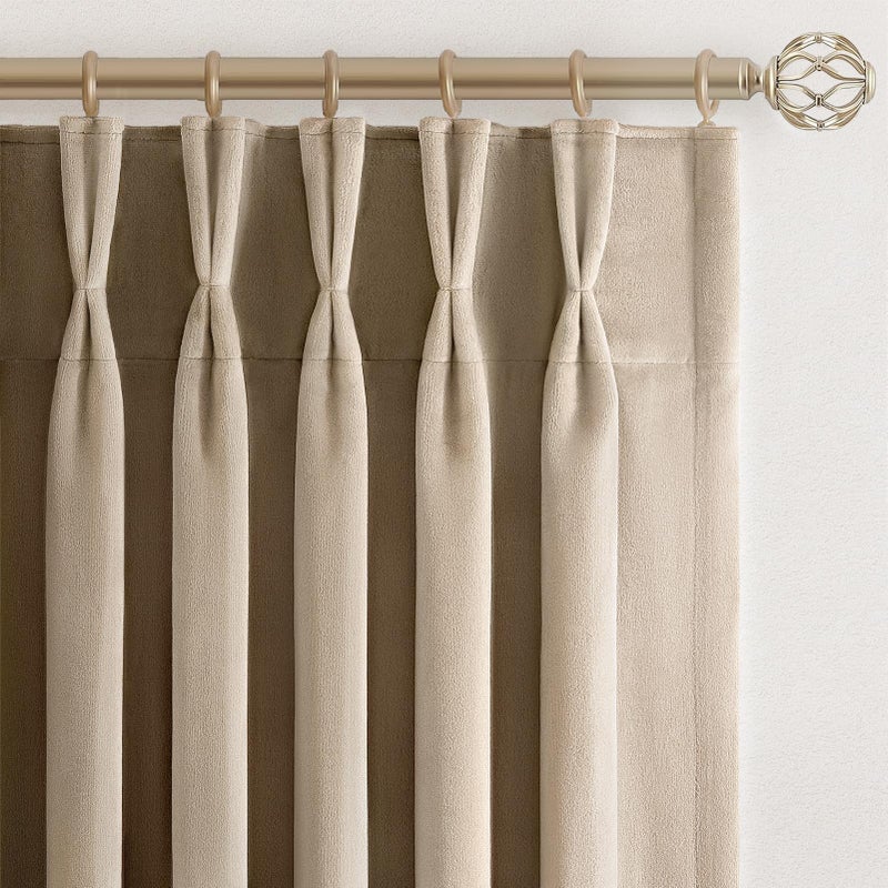 Drapenova Beige Velvet Pinch Pleated Curtains 84 Inches Long for Living Room Bedroom Soft Velvet Modern Luxury Neutural Room Darkening Blackout Privacy Drapes with Hooks 2 Panels,W40 x L84, Home Decor,Khaki - Image 1