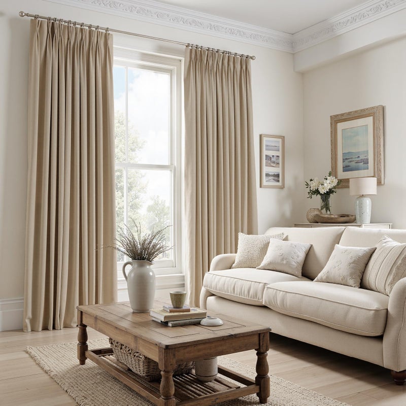 Drapenova Beige Velvet Pinch Pleated Curtains 84 Inches Long for Living Room Bedroom Soft Velvet Modern Luxury Neutural Room Darkening Blackout Privacy Drapes with Hooks 2 Panels,W40 x L84, Home Decor,Khaki - Image 5