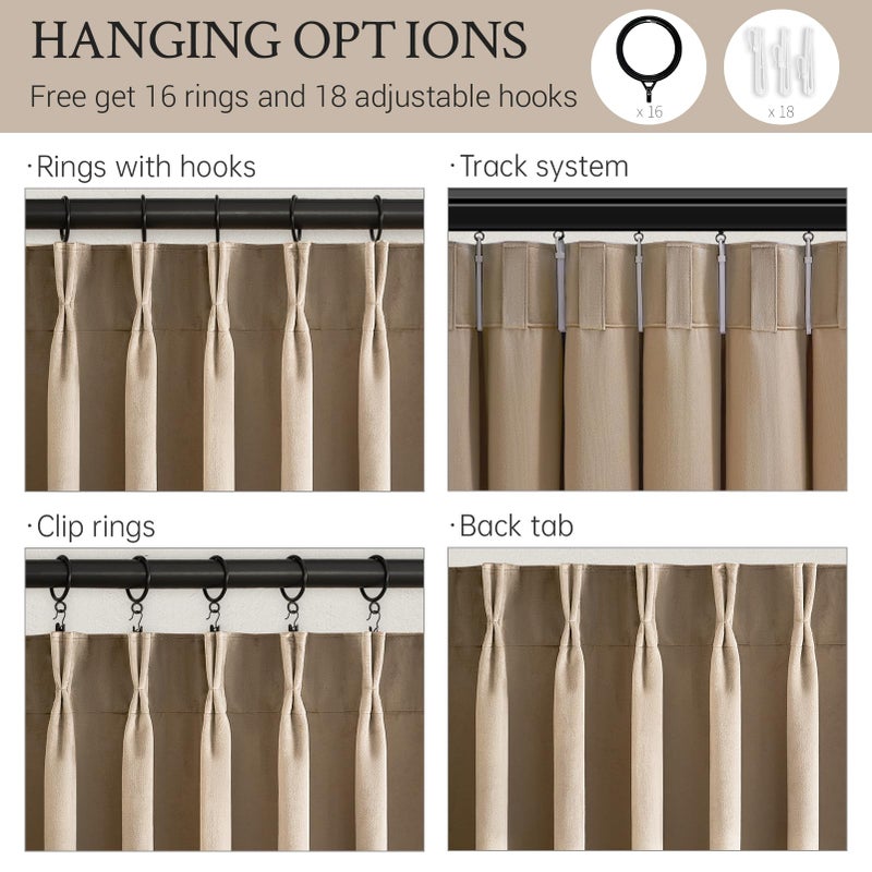 Drapenova Beige Velvet Pinch Pleated Curtains 84 Inches Long for Living Room Bedroom Soft Velvet Modern Luxury Neutural Room Darkening Blackout Privacy Drapes with Hooks 2 Panels,W40 x L84, Home Decor,Khaki - Image 4