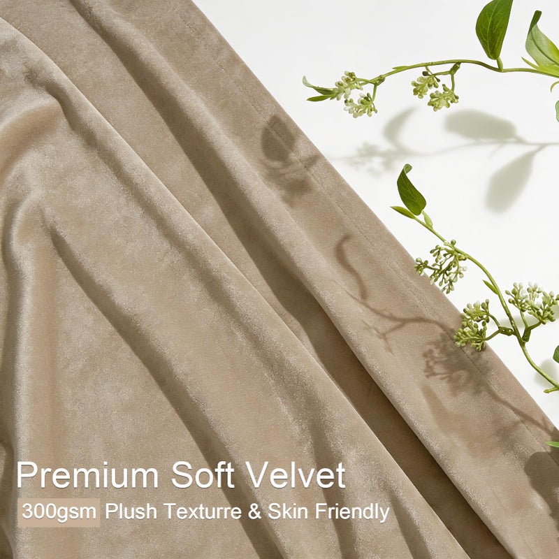Drapenova Beige Velvet Pinch Pleated Curtains 84 Inches Long for Living Room Bedroom Soft Velvet Modern Luxury Neutural Room Darkening Blackout Privacy Drapes with Hooks 2 Panels,W40 x L84, Home Decor,Khaki - Image 3