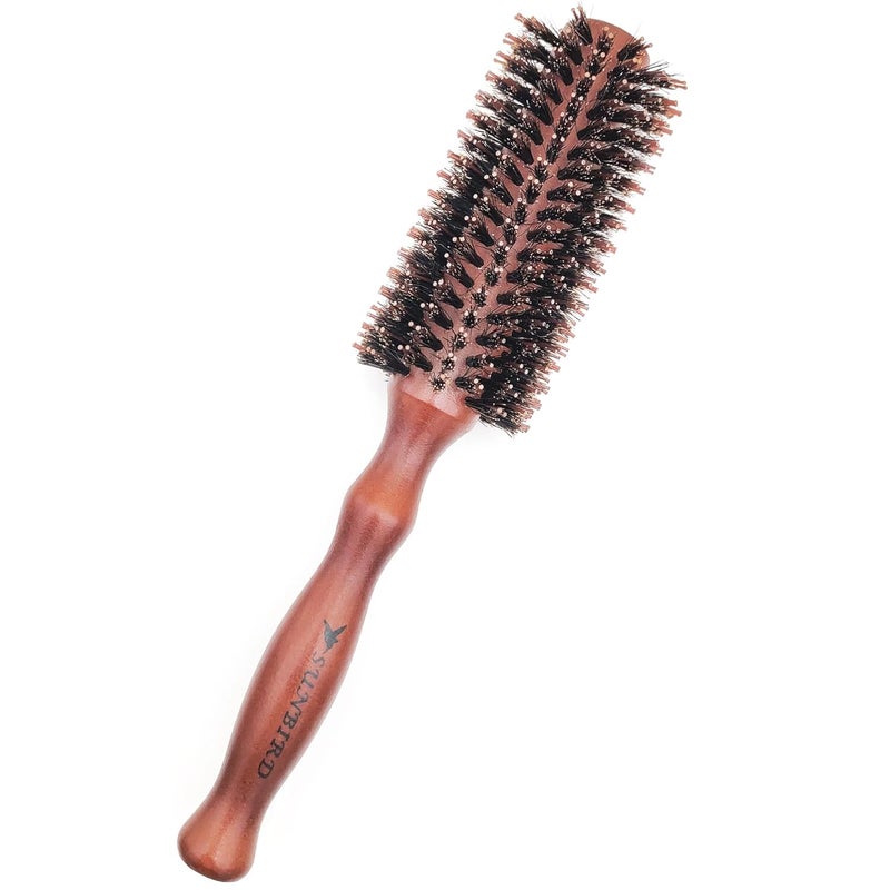 Round Hair Brush22 Inch Wooden Handle Professional Styling Barrel Brush with Natural BristlesSuitable For Drying Curly Hair Straightening And Shaping Hair Image