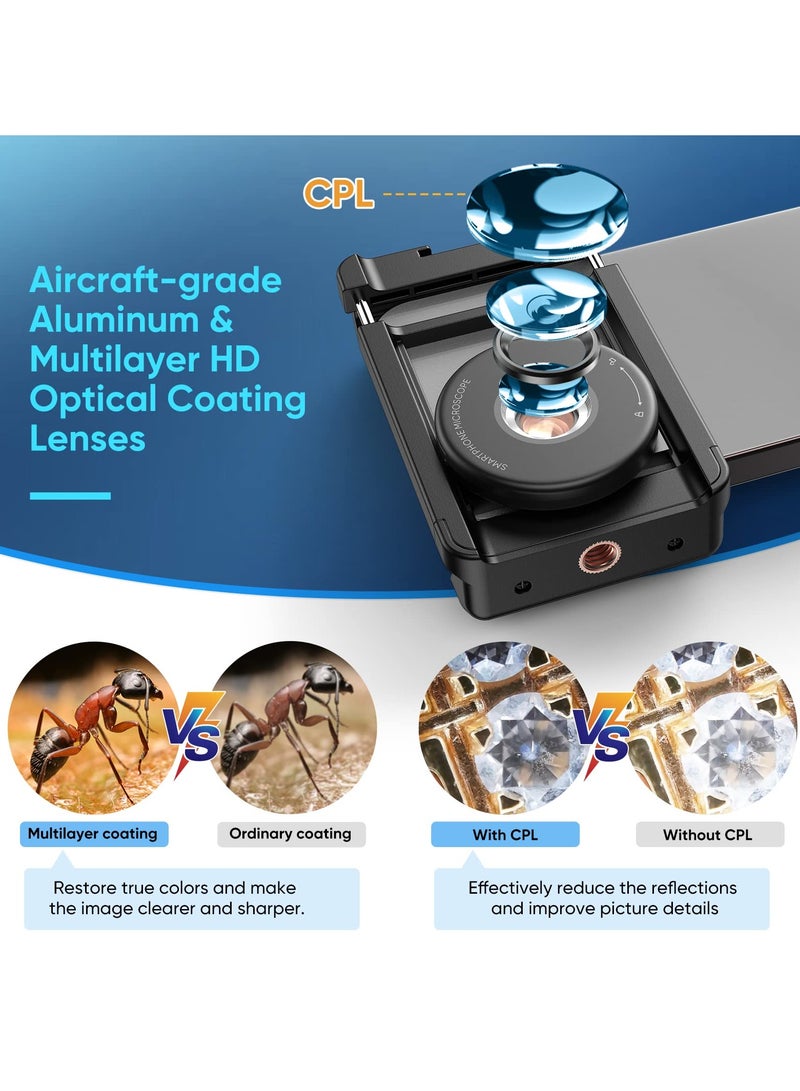 SYOSI Phone Macro Lens, 100X Microscope for Android/iPhone Micro Camera with LED Light CPL Handheld Pocket, Compatible with Smartphone Accessories Macro Focus Glass (Fits for Almost All Phone) - Image 3