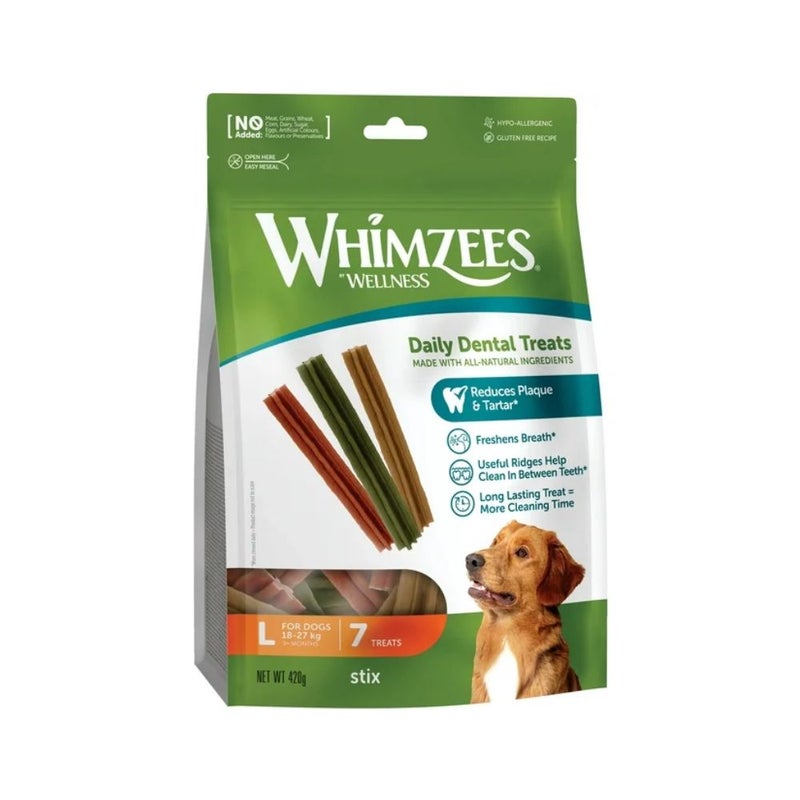 Whimzees Stix All Natural Daily Dental Treats For Dogs - Large - 7 Counts