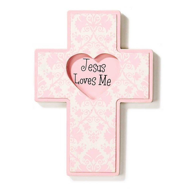 Loves Me Heart Damask Soft Pink 6 x 8 Wood Decorative Hanging Wall Cross Sign Plaque