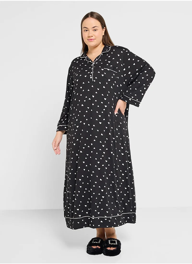 جينجر بلس Heart Print Maxi T-Shirt Dress