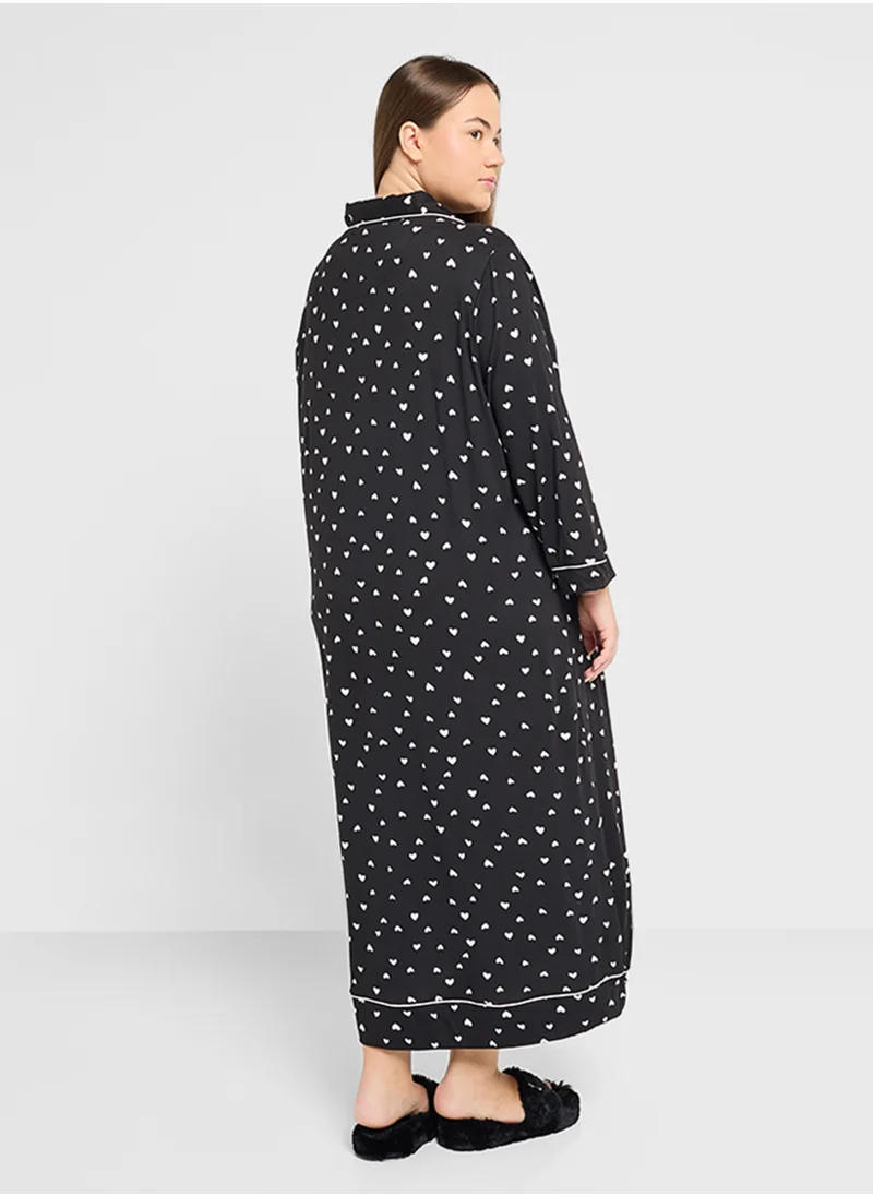 جينجر بلس Heart Print Maxi T-Shirt Dress