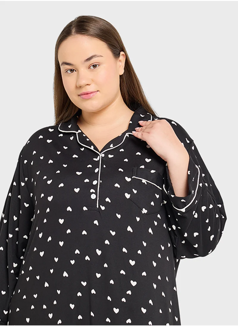 جينجر بلس Heart Print Maxi T-Shirt Dress