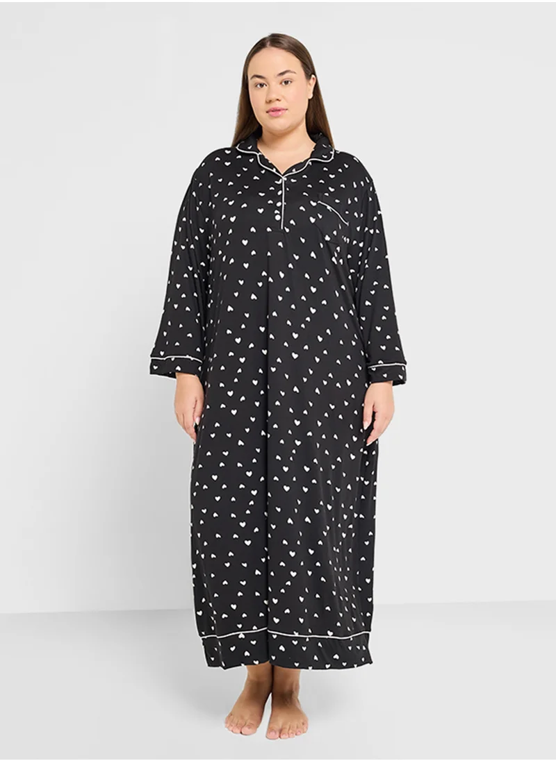 جينجر بلس Heart Print Maxi T-Shirt Dress