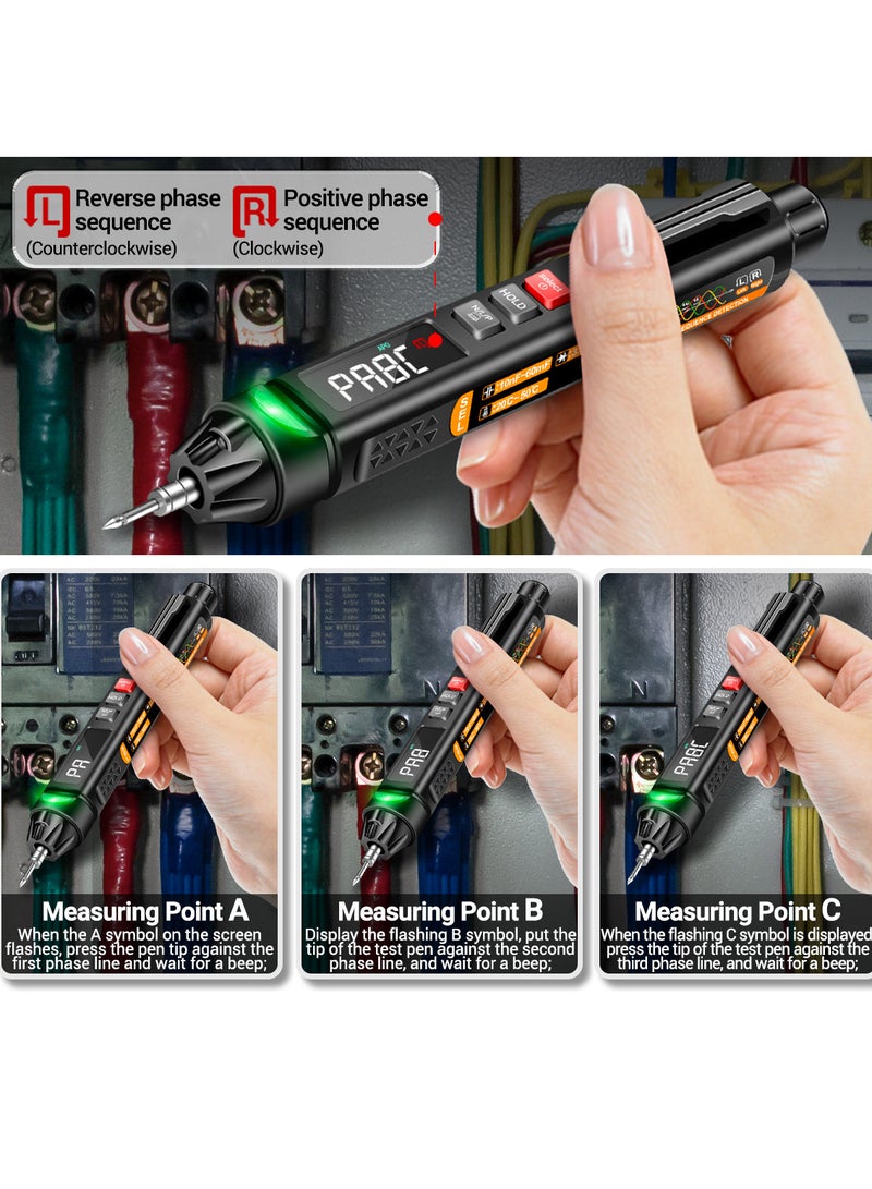 Mini Pen Multimeter with Voice Broadcast, 6000 Counts LCD Display, Flashlight, NCV Tester for Voltage Resistance Capacitance Temperature, On/Off Diode Phase Sequence Measurement - A3009 Voltmeter VA - Image 5