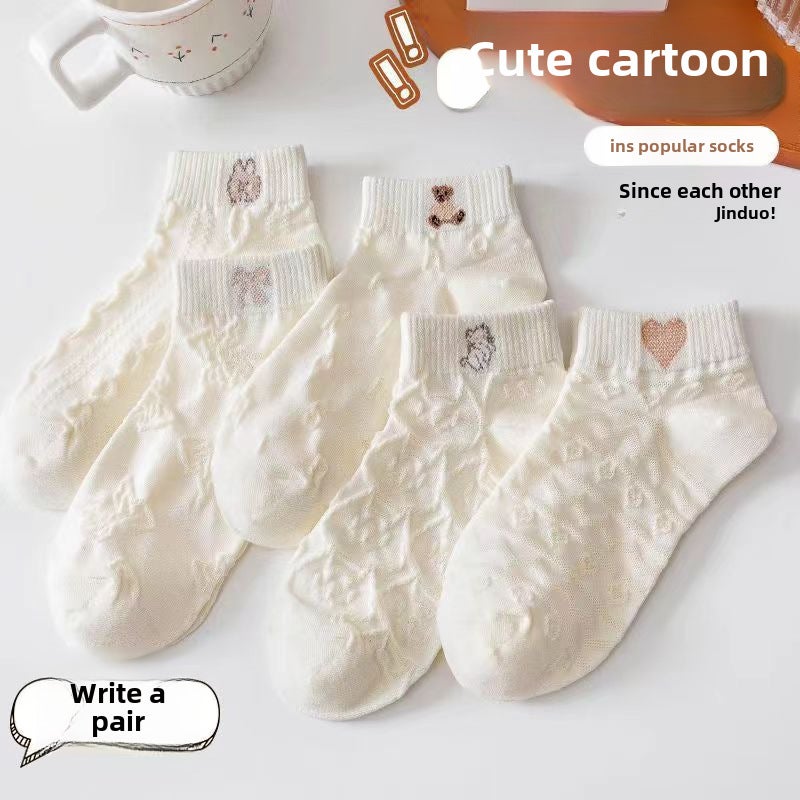 Chic Shallow Mouth Socks for Men and Women 0188 [female socks] White cartoon